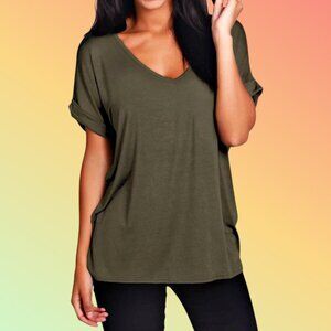 ZANZEA Women's Plus Size Casual Short Sleeve Loose Basic V-Neck T-Shirt